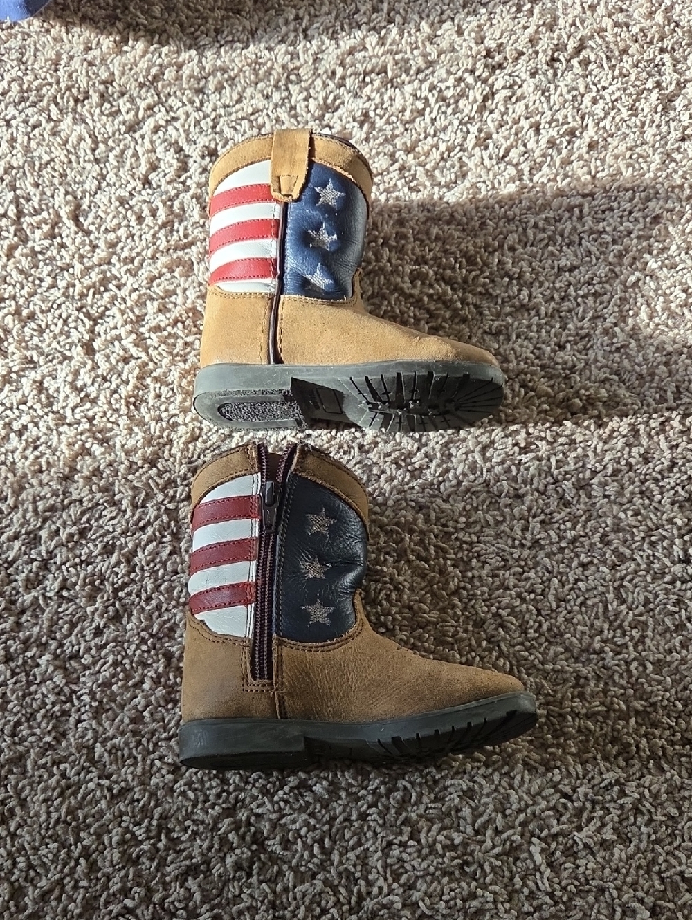 Kids Tan Western Boots with Patriotic Star & Stripe Accent